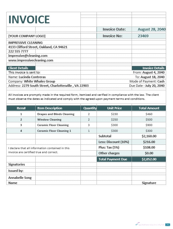 Download Cleaning Company Invoice Template Photoshop template